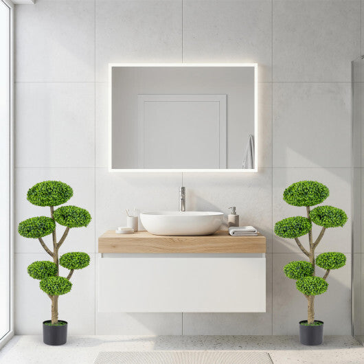 Indoor Outdoor 6 Balls Topiary Tree with Realistic Trunk and Weighted Cement-Filled Base W2B