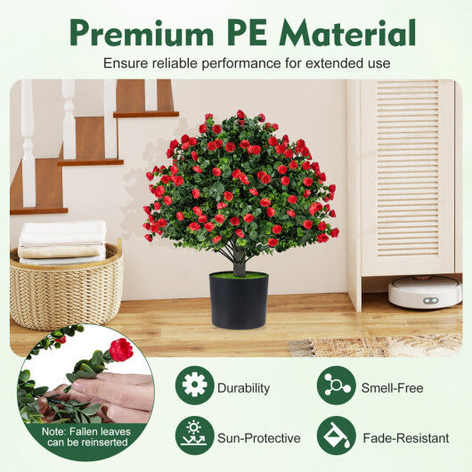 2 Pack Artificial Rose Topiary Ball Trees with PP Cement-Filled Flowerpot for Home W2B