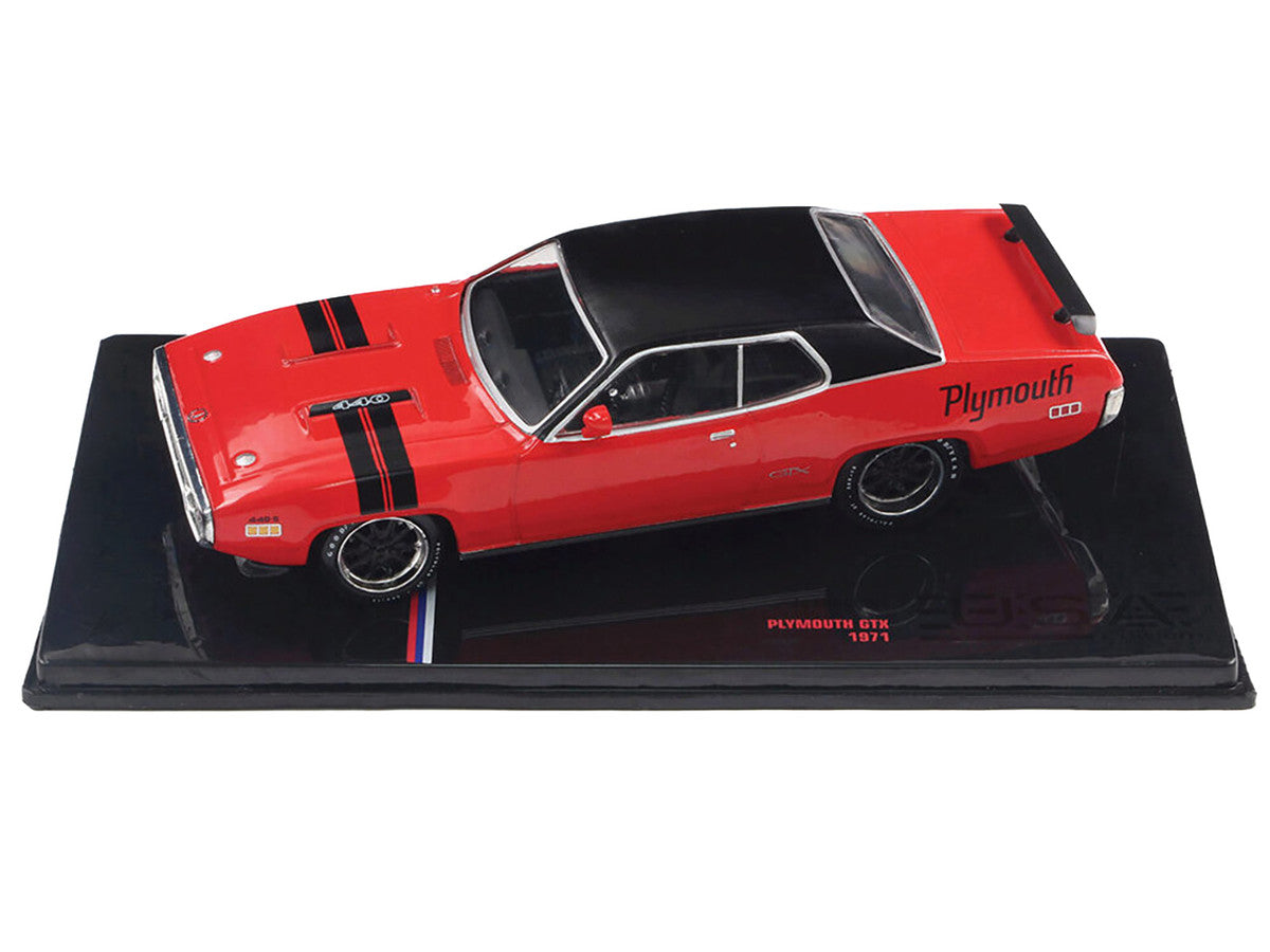 1971 Plymouth GTX Rally Red with Black Top and Stripes 1/43 Diecast Model by IXO Models IXO