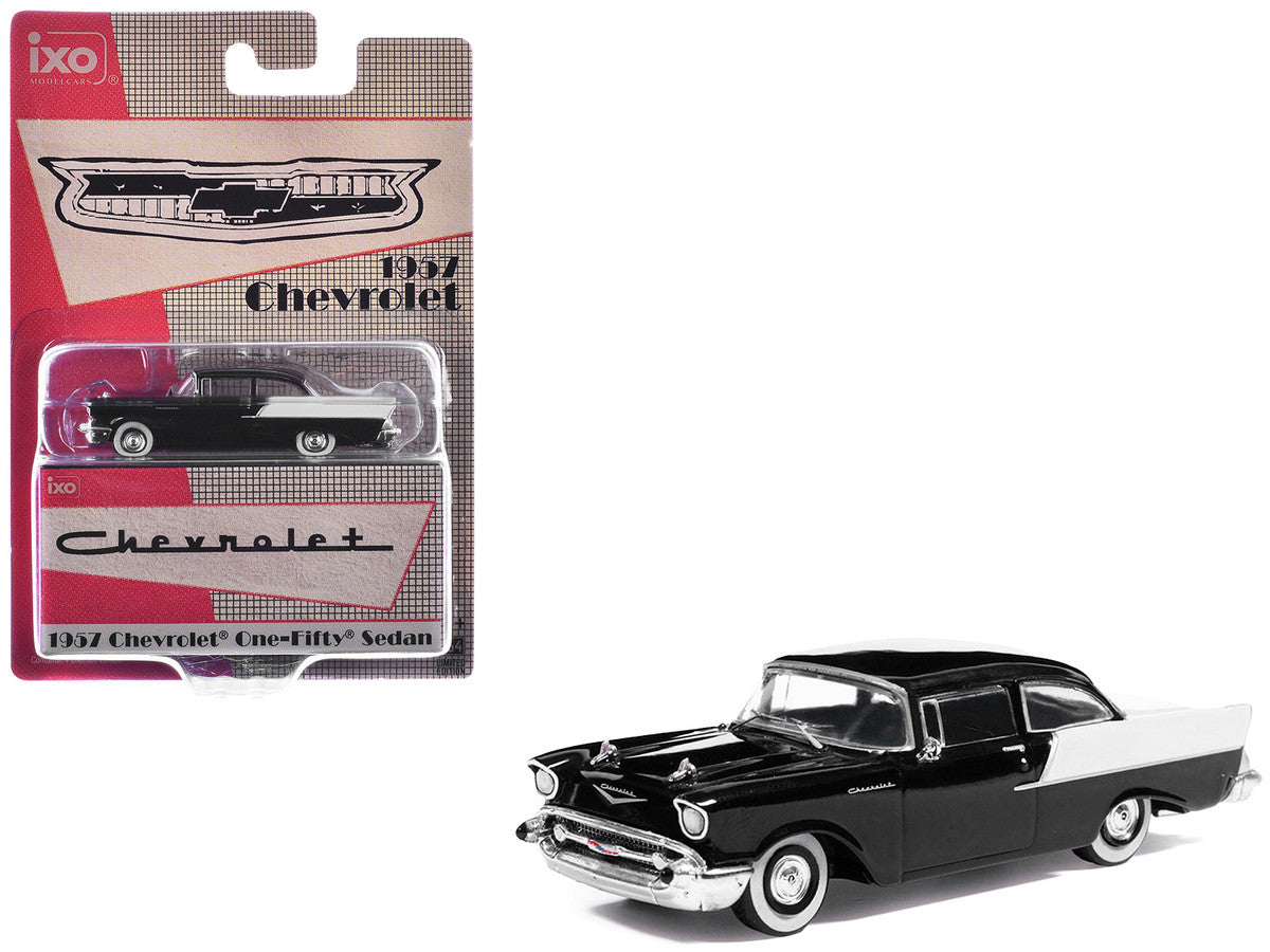 1957 Chevrolet One-Fifty Sedan Black and White 1/64 Diecast Model Car by IXO Models Greenlight