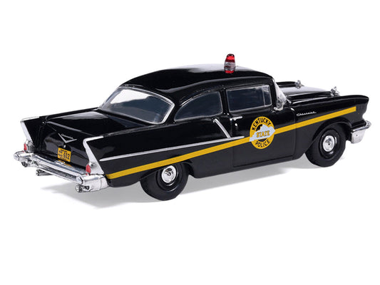 1957 Chevrolet One-Fifty Police Car "Kentucky State Police" Black with Yellow Stripes 1/64 Diecast Model Car by IXO Models IXO
