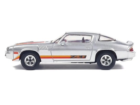 1979 Chevrolet Camaro Z28 Silver Metallic with Stripes and Red Interior 1/64 Diecast Model Car by IXO Models IXO