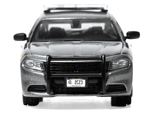 2023 Dodge Charger Pursuit "New York State Police" Gray Metallic with Yellow Stripes 1/64 Diecast Model by IXO Models-1
