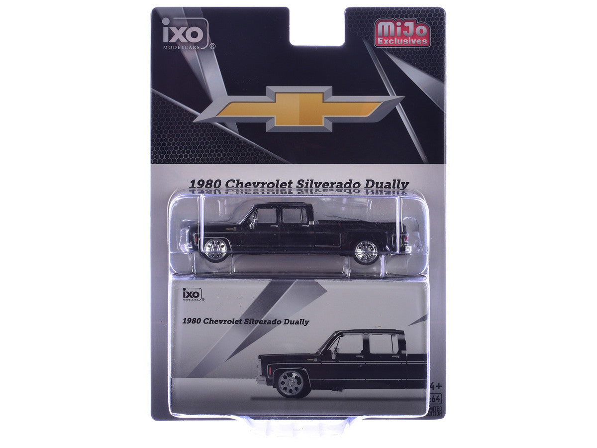 1980 Chevrolet Silverado C30 Crew Cab Dually Lowered Pickup Truck Black 1/64 Diecast Model Car by IXO Models IXO