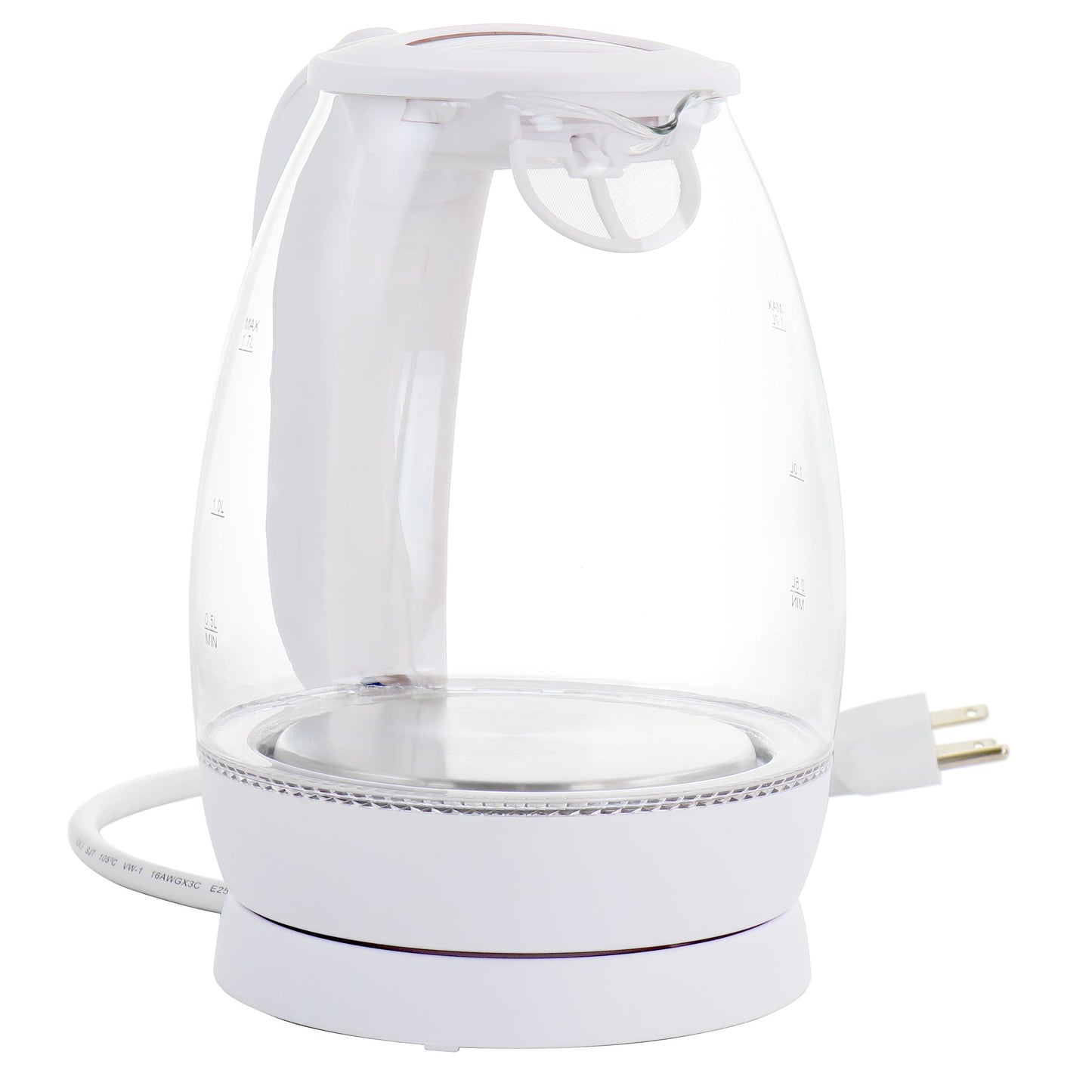 Better Chef 1.7 Liter Glass 360 Degree Cordless LED Electric Kettle in White W2B