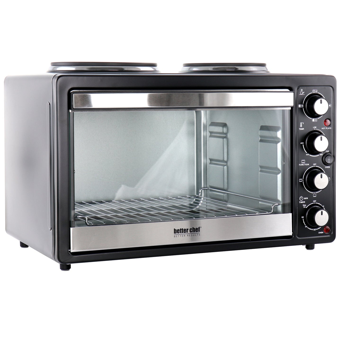 Better Chef Chef Central XL Toaster Oven and Broiler with Dual Solid Element Burners in Black W2B