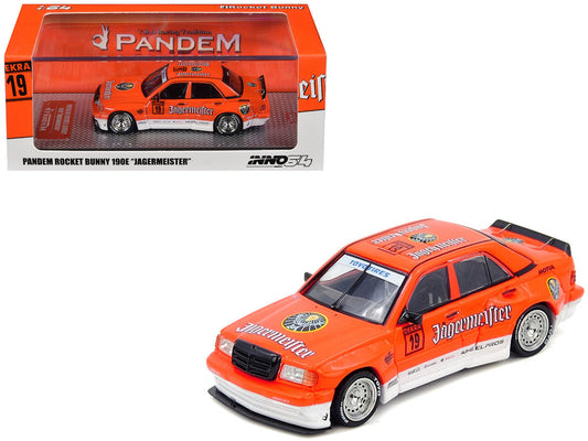 Pandem Rocket Bunny 190E #19 "Jagermeister" Orange and White 1/64 Diecast Model Car by Inno Models Inno Models