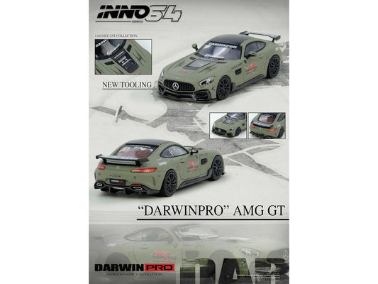 DarwinPRO iMP-Performance AMG GT "Goblin Group" Matt Green with Black Top 1/64 Diecast Model Car by Inno Models Inno Models