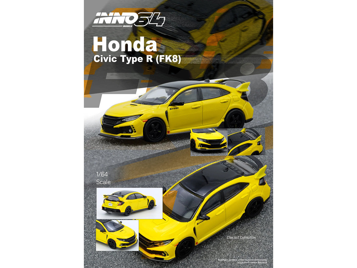 Honda Civic Type R (FK8) RHD (Right Hand Drive) Yellow with Black Top 1/64 Diecast Model Car by Inno Models Inno Models