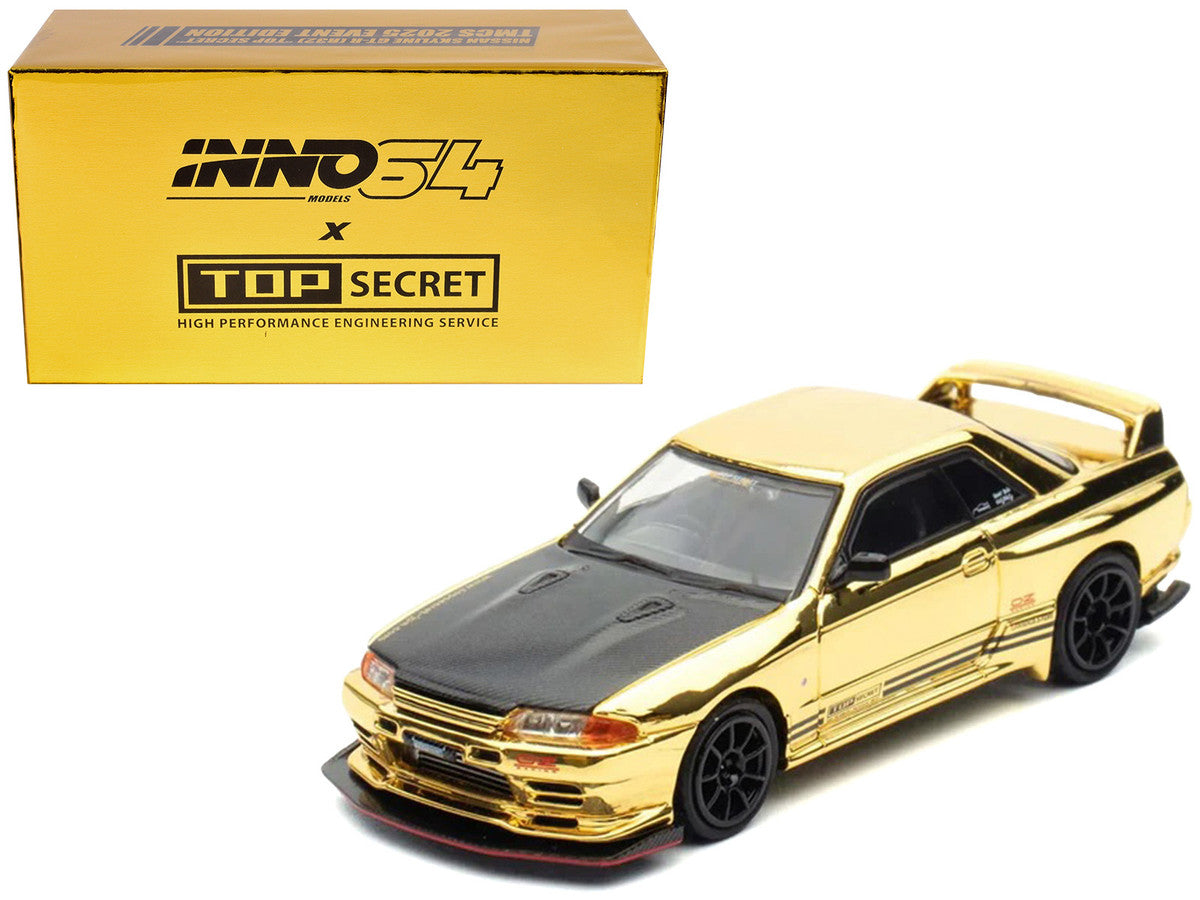 Nissan Skyline GT-R (R32) "Top Secret" RHD (Right Hand Drive) Chrome Gold with Carbon Hood "The Model Car Show Malaysia 2025 Event Edition" 1/64 Diecast Model Car by Inno Models-4