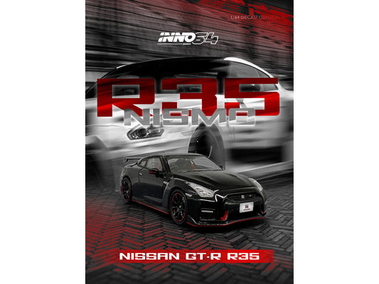 Nissan GT-R (R35) Nismo RHD (Right Hand Drive) Nismo Black with Carbon Hood and Top 1/64 Diecast Model Car by Inno Models Inno Models