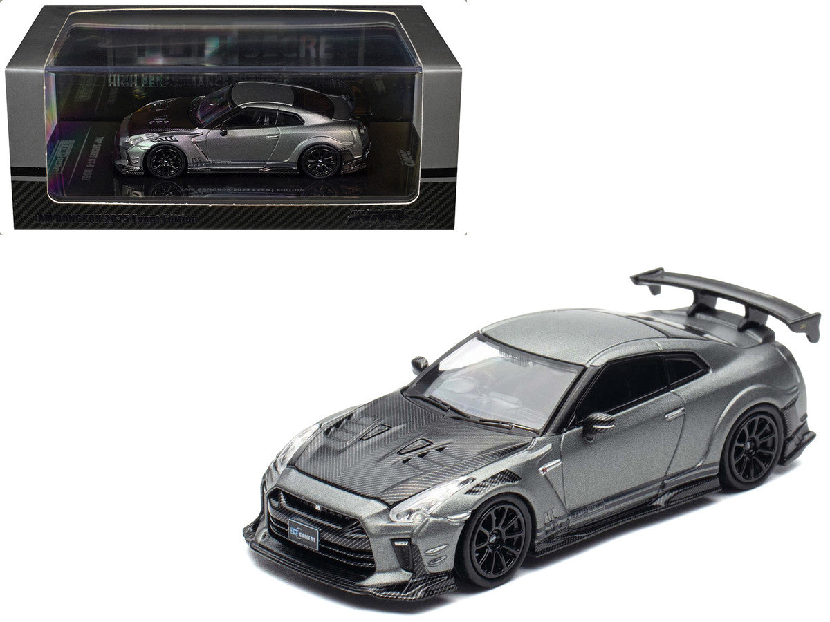 Nissan GT-R (R35) "Top Secret" RHD (Right Hand Drive) Gray Metallic with Carbon Hood "IAM Bangkok 2025 Event Edition" 1/64 Diecast Model Car by Inno Models-4