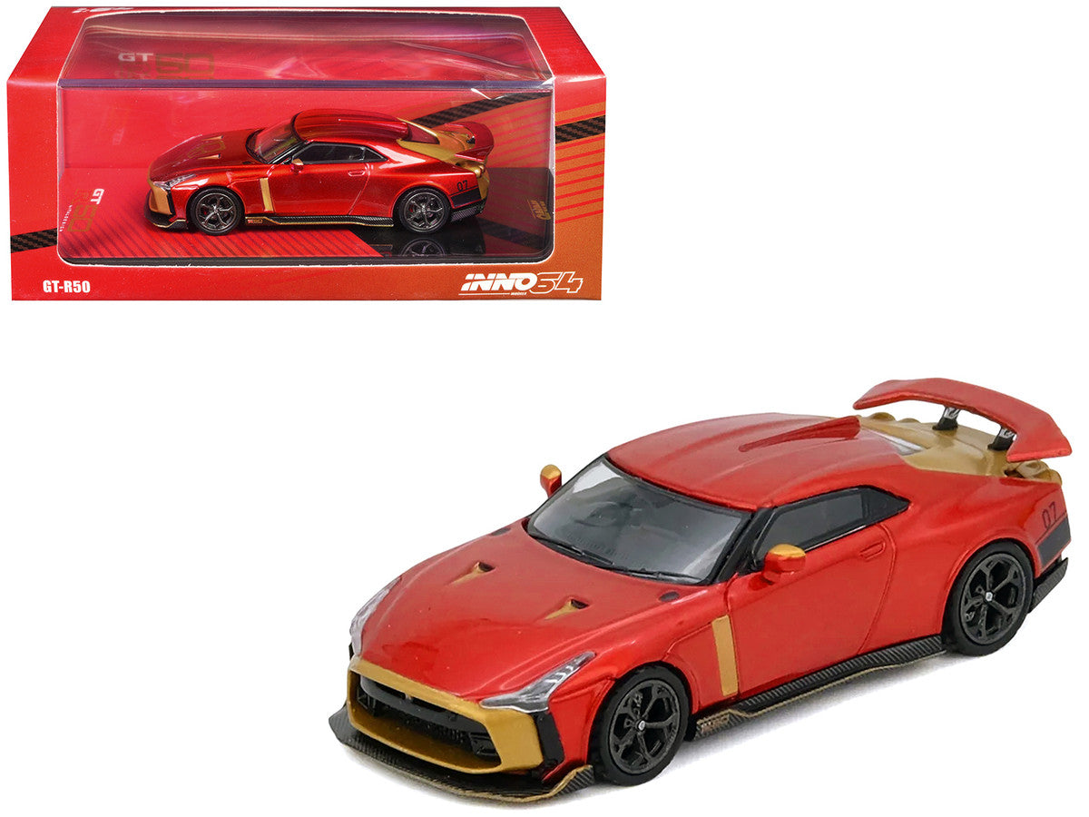 Nissan GT-R50 By ItalDesign Red Metallic with Gold Accents 1/64 Diecast Model Car by Inno Models Inno Models