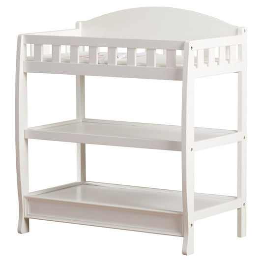 Modern White Wooden Baby Changing Table with Safety Rail Pad and Strap FastFurnishings
