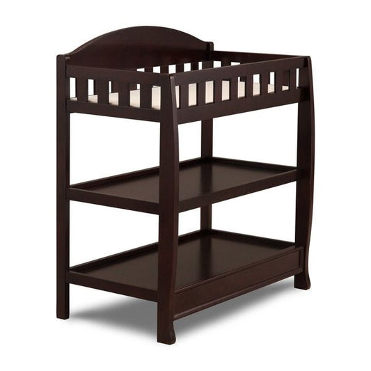 Modern Dark Brown Wooden Baby Changing Table with Safety Rail Pad and Strap FastFurnishings