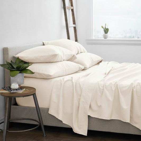 Twin XL Ivory Beige 4-Piece Wrinkle Resistant Microfiber/Polyester Sheet Set FastFurnishings