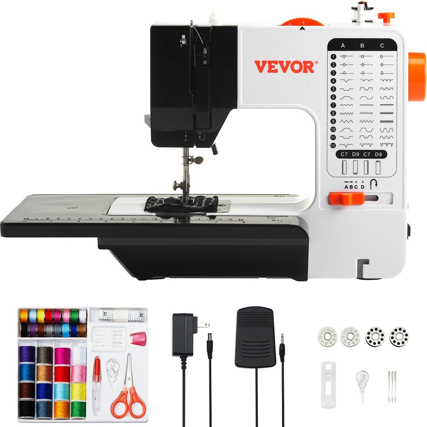 Sewing Machine, Portable Sewing Machine for Beginners with 38 Built-in Stitches & Reverse Sewing, Dual Speed Sewing Machine with Extension Table Foot Pedal, Accessory Kit Family Home Travel W2B