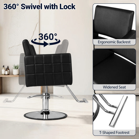 Barber Salon Chair Beauty Styling Chair with Hydraulic Pump and Adjustable Height 360?Swivel Spa Chair-Black W2B