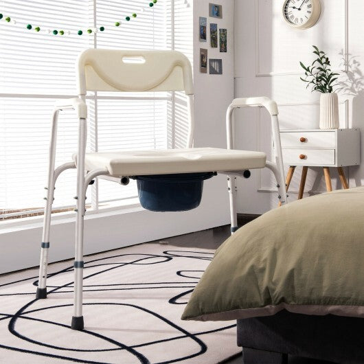 3-in-1 Bedside Commode Portable Toilet with Adjustable Height W2B