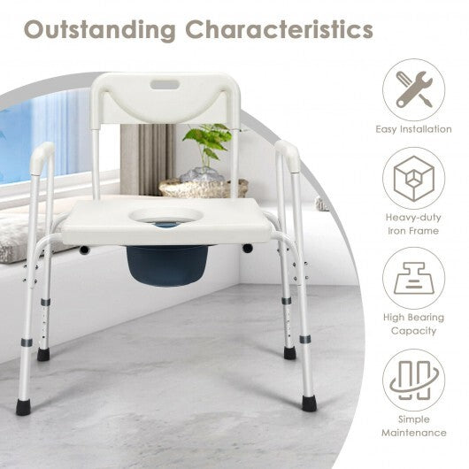3-in-1 Bedside Commode Portable Toilet with Adjustable Height W2B