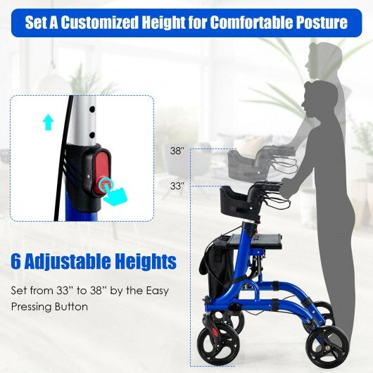 Folding Aluminum Rollator Walker with 8 inch Wheels and Seat-Blue - Color: Blue W2B