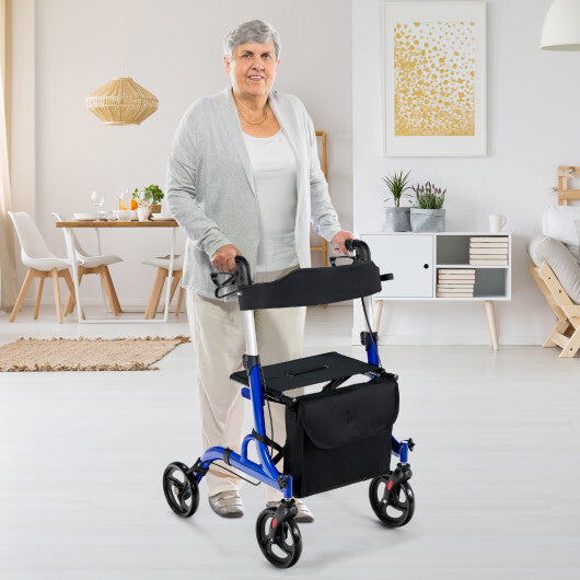 Folding Aluminum Rollator Walker with 8 inch Wheels and Seat-Blue W2B