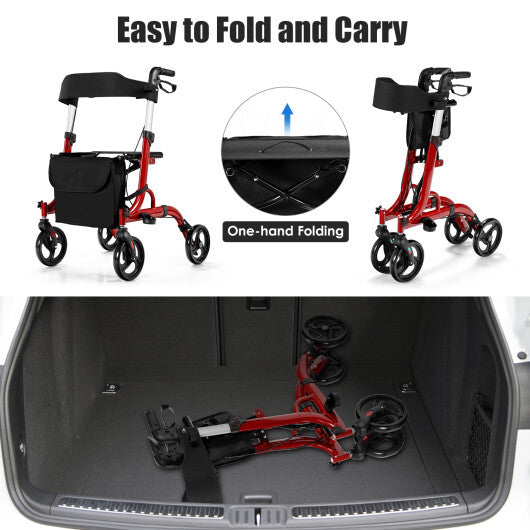 Folding Aluminum Rollator Walker with 8 inch Wheels and Seat-Blue W2B