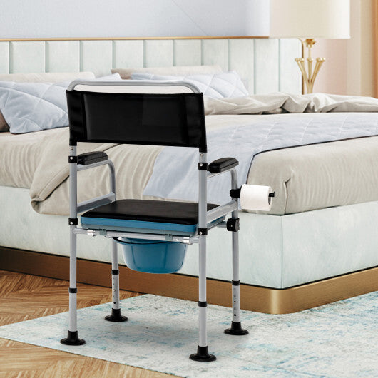 4-in-1 Folding Bedside Commode Chair with Detachable Bucket and Towel Holder W2B