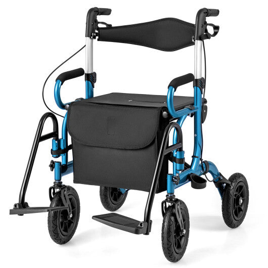 2-in-1 Foldable Rollator Walker with Seat abd 9 Inch Pneumatic Tires for Seniors-Red W2B