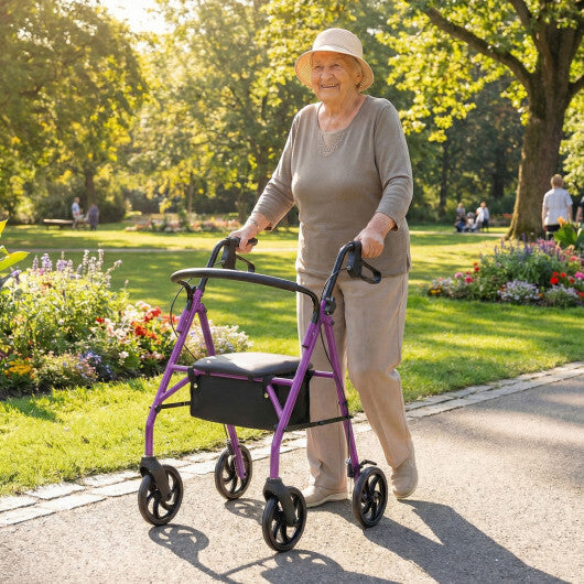 Rollator Walker with Seat and Height Adjustable Handles-Purple W2B