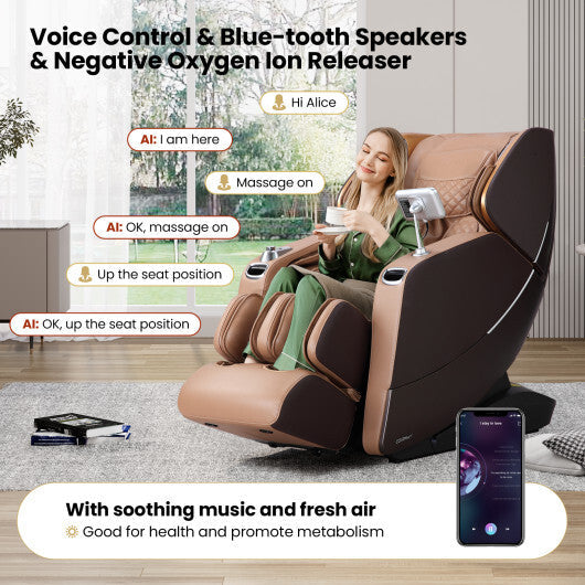 Enjoyment 30-2024 SL Track 4D Full Body Massage Chair Zero Gravity Electric Shiatsu Massage Recliner with Airbags-Brown W2B