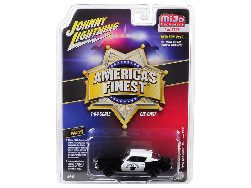 1970 Chevrolet Camaro Z28 California Highway Patrol (CHP) Black and White "America's Finest" Limited Edition to 3600 pieces Worldwide 1/64 Diecast Model Car by Johnny Lightning Johnny Lightning