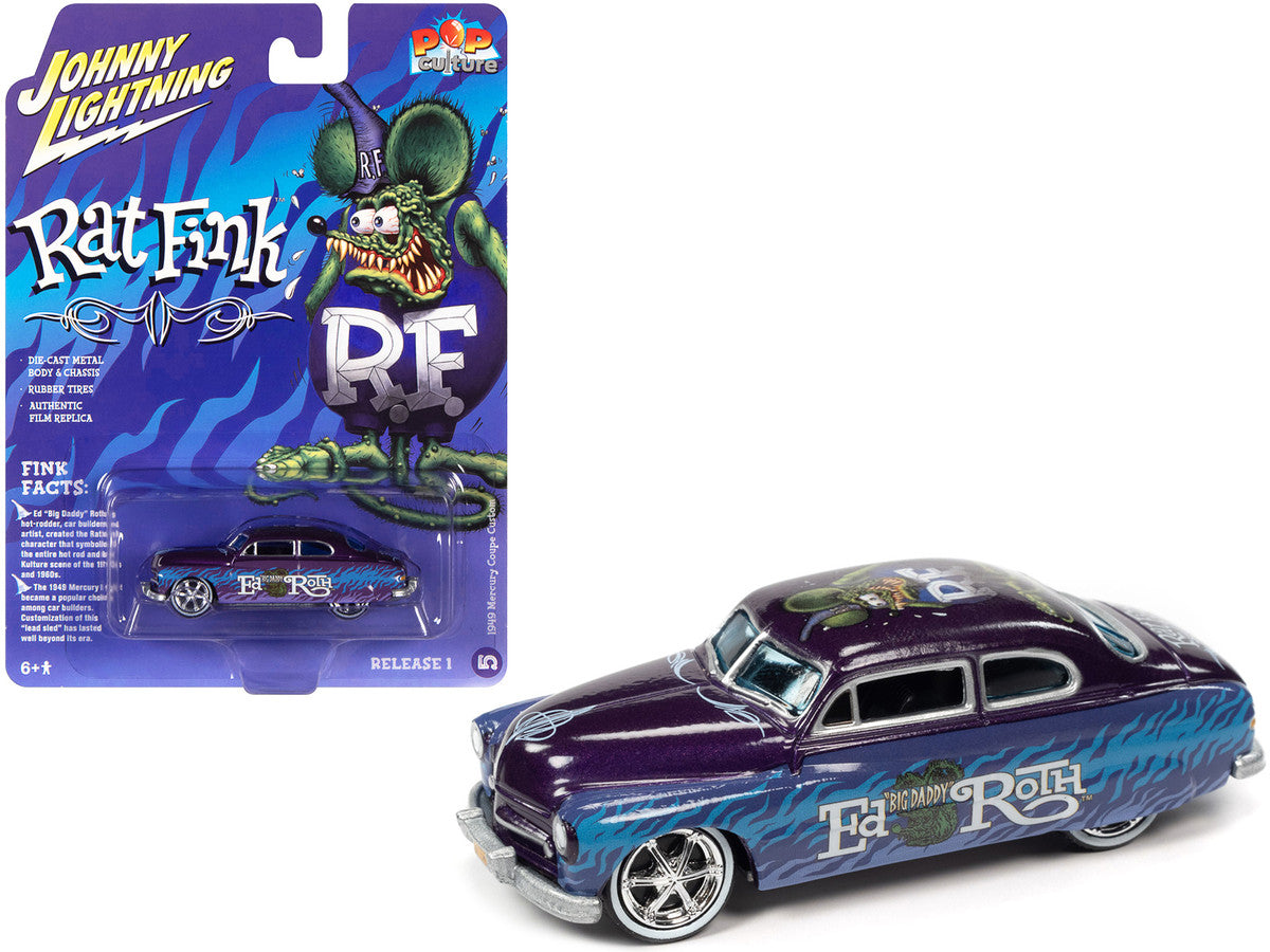 1949 Mercury Coupe Custom Purple Metallic with Graphics "Rat Fink" "Pop Culture" 2022 Release 1 1/64 Diecast Model Car by Johnny Lightning Johnny Lightning