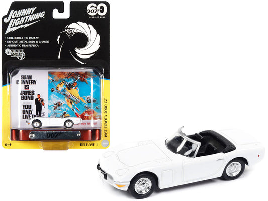 1967 Toyota 2000 GT Convertible RHD (Right Hand Drive) White 007 (James Bond) "You Only Live Twice" (1967) Movie with Collectible Tin Display "Silver Screen Machines" Series 1/64 Diecast Model Car by Johnny Lightning Johnny Lightning