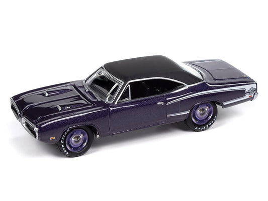 1970 Dodge Coronet Super Bee "Mr. Norm's" Plum Crazy Metallic with Black Top and White Stripes 1/64 Diecast Model Car by Johnny Lightning-1