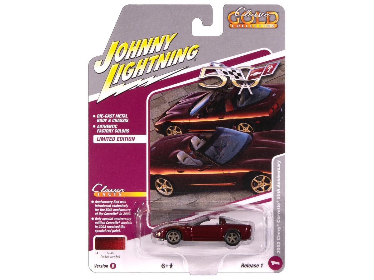 2003 Chevrolet Corvette Convertible "50th Anniversary" Anniversary Red Metallic "Classic Gold Collection" 1/64 Diecast Model Car by Johnny Lightning Johnny Lightning
