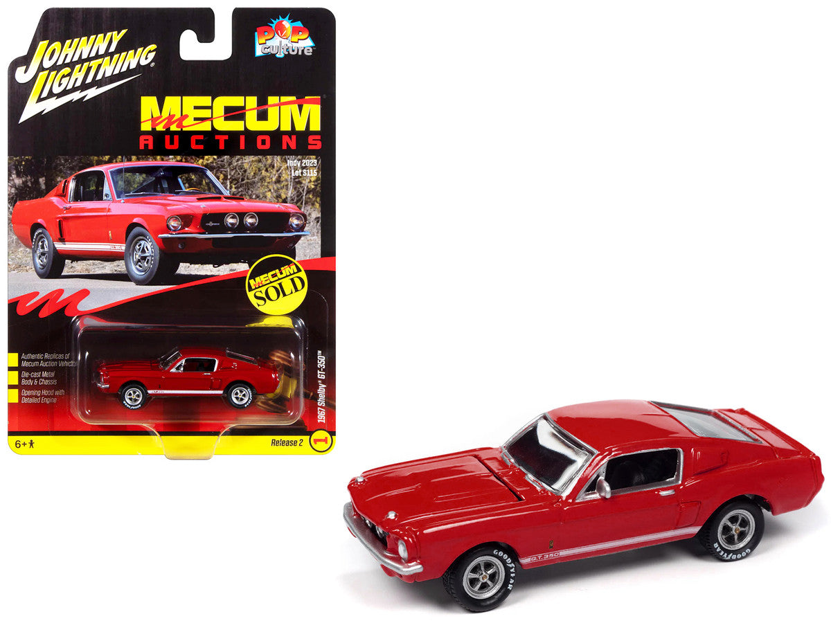 1967 Shelby GT-350 Red with White Side Stripes "Mecum Auctions" "Pop Culture" 2024 Release 2 1/64 Diecast Model Car by Johnny Lightning Johnny Lightning