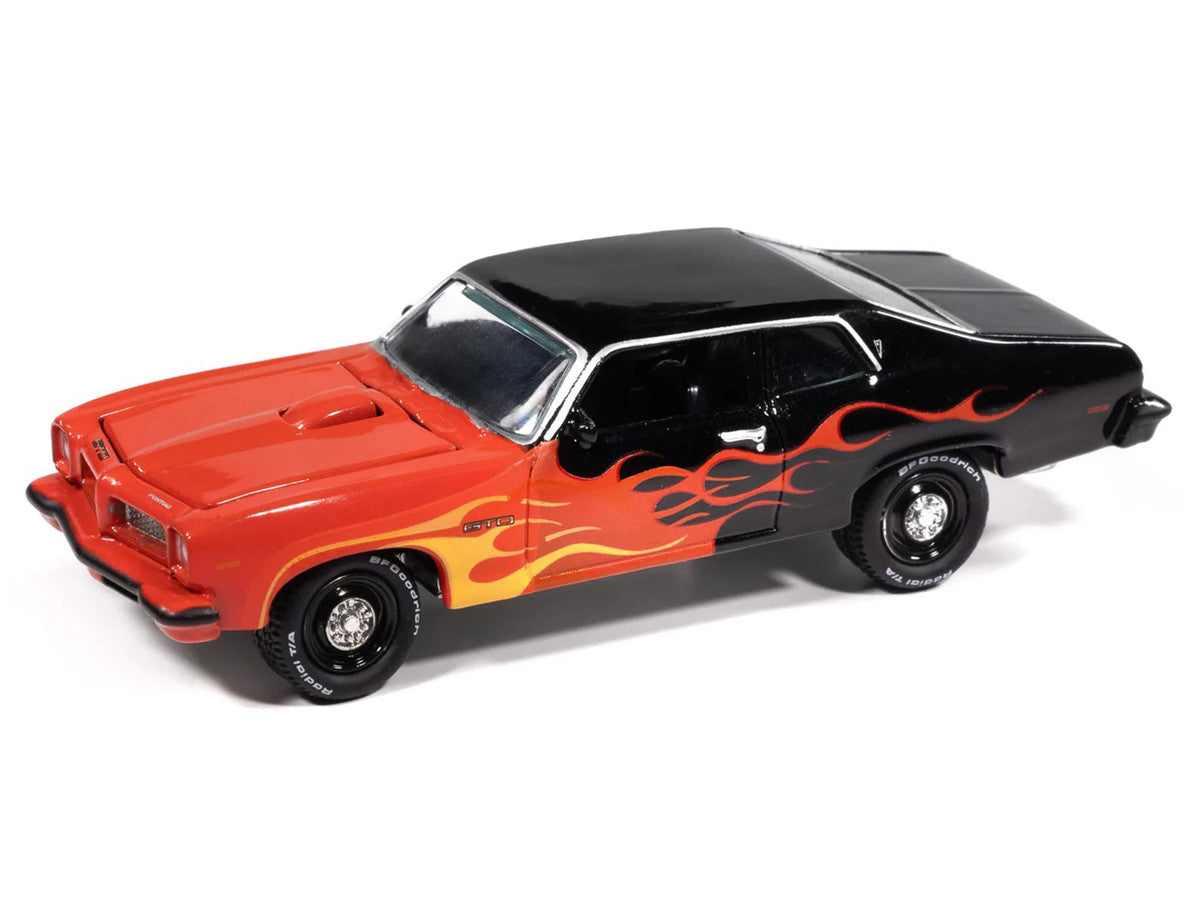 1974 Pontiac GTO Black and Red with Flame Graphics "Black with Flames" Series 1/64 Diecast Model Car by Johnny Lightning Johnny Lightning