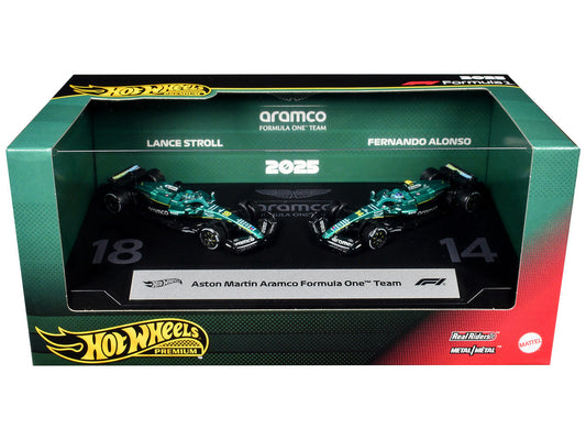 "Aston Martin Aramco Formula One Team" Formula One F1 World Championship (2025) 2 Piece Set Diecast Model Cars by Hot Wheels Hotwheels