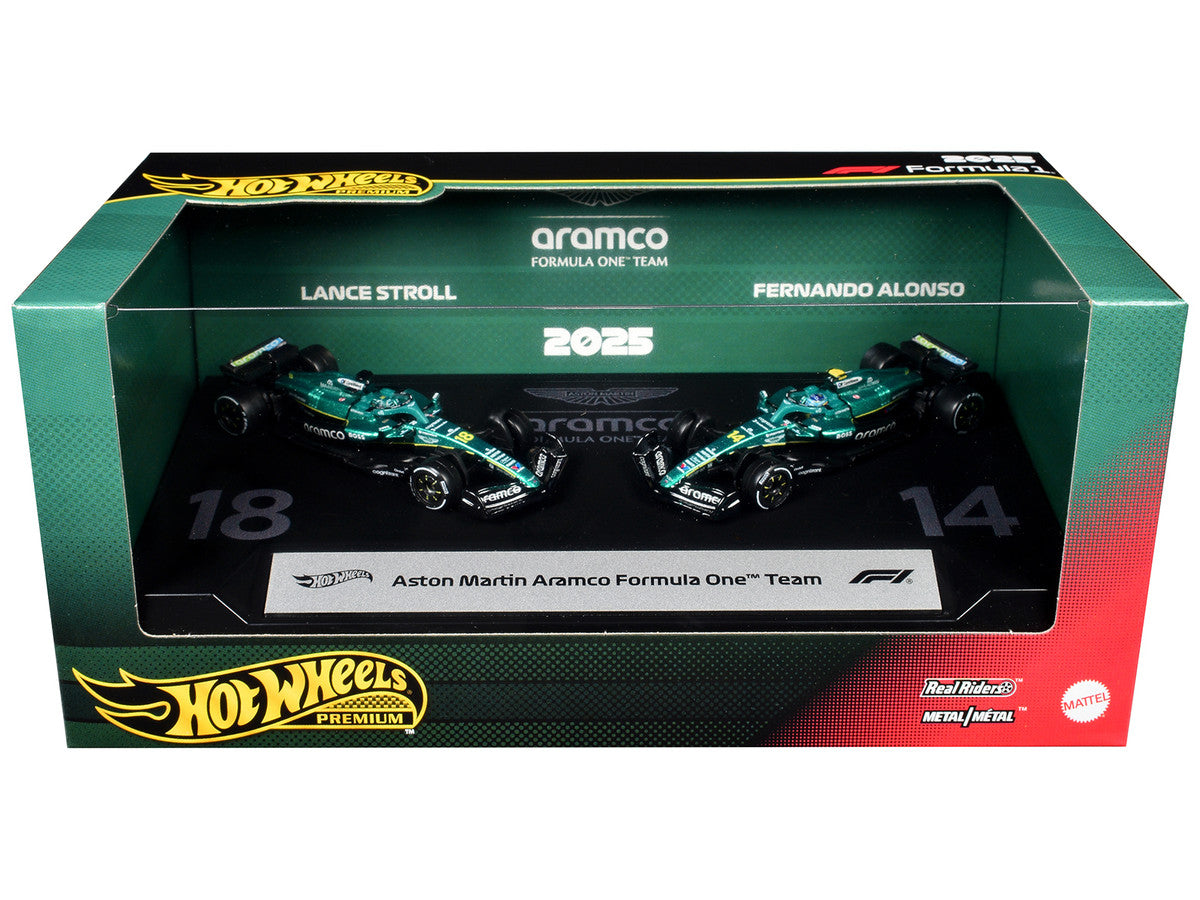"Aston Martin Aramco Formula One Team" Formula One F1 World Championship (2025) 2 Piece Set Diecast Model Cars by Hot Wheels Hotwheels