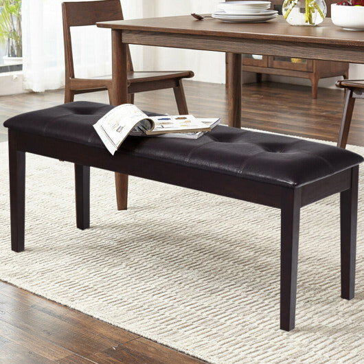 Upholstered Dining Room PU Bench Solid Wood Button Tufted-Brown W2B