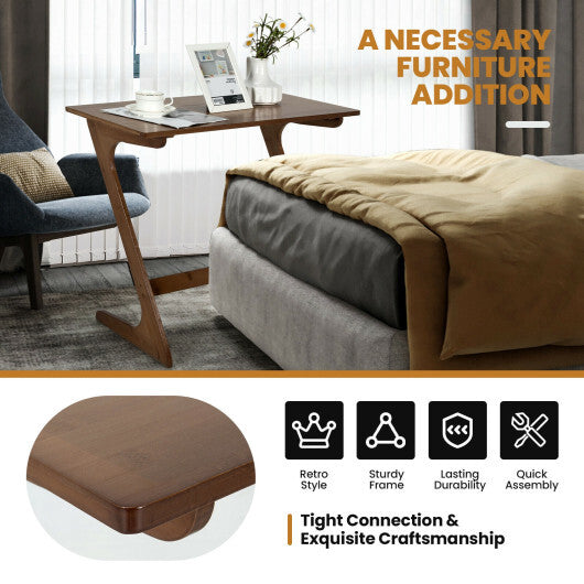 Bamboo Z-Shaped Spacious Sofa Side Table with Space-Saving Tabletop-Brown W2B