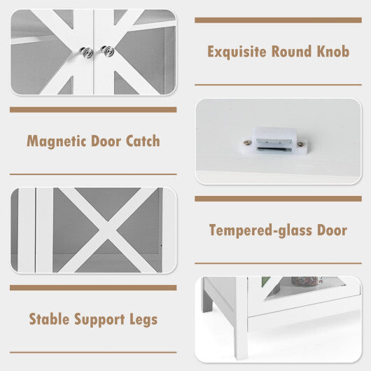 Freestanding Kitchen Buffet Cabinet with Glass Doors and Adjustable Shelf-Brown