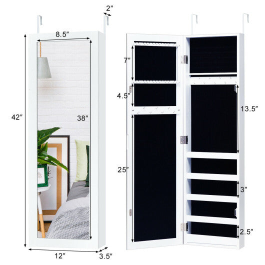 Door and Wall Mounted Armoire Jewelry Cabinet with Full-Length Mirror W2B