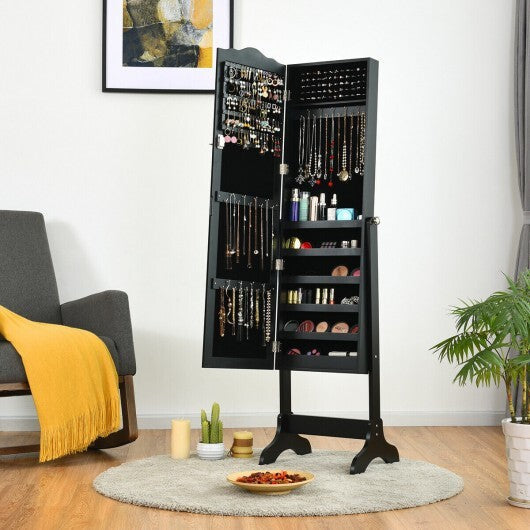Mirrored Lockable Jewelry Cabinet Armoire Organizer Storage Box-Black - Color: Black W2B
