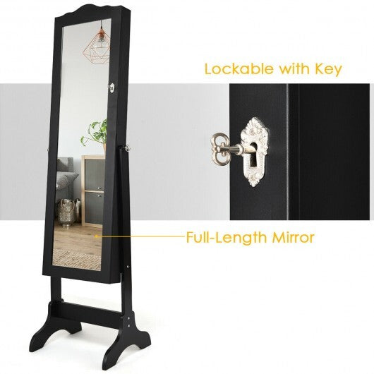 Mirrored Lockable Jewelry Cabinet Armoire Organizer Storage Box-Black - Color: Black W2B