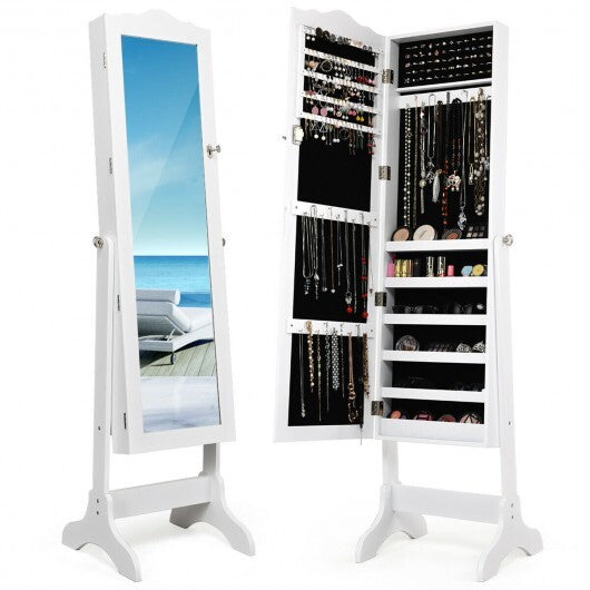 Mirrored Lockable Jewelry Cabinet Armoire Organizer Storage Box-Black W2B