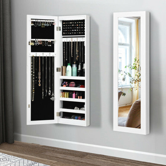 Wall And Door Mirrored Jewelry Cabinet With LED Light W2B