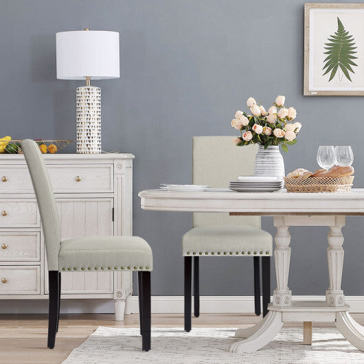 Set of 2 Fabric Upholstered Dining Chairs with Nailhead-Light Gray
