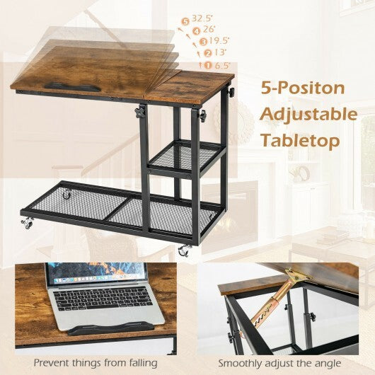 Adjustable C-Shaped Bedside Table-Rustic Brown - Color: Rustic Brown W2B